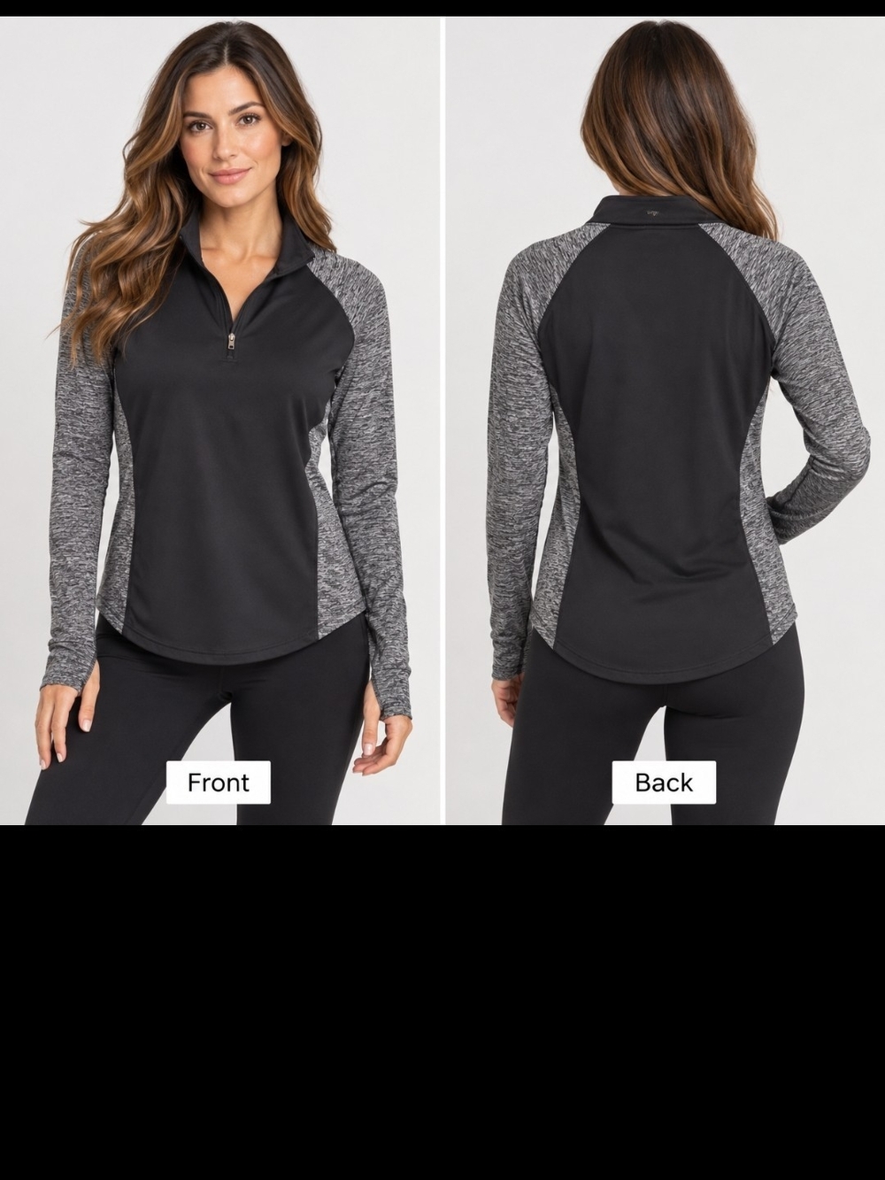 Women's Black Quarter-Zip Active Pullover with Heathered Gray Sleeves